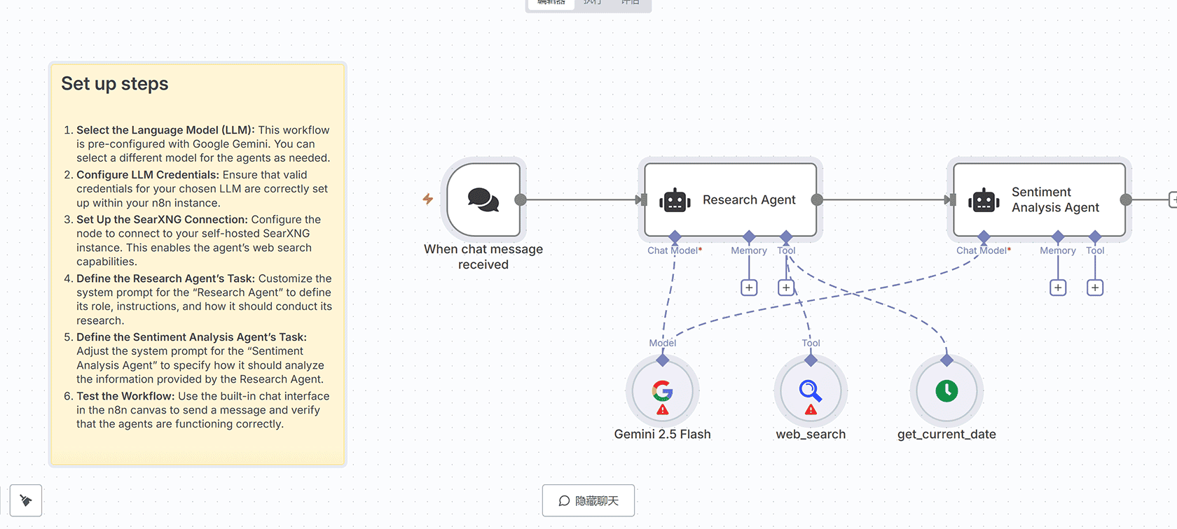 股票情感分析工作流 n8n双代理系统 Google Gemini金融研究