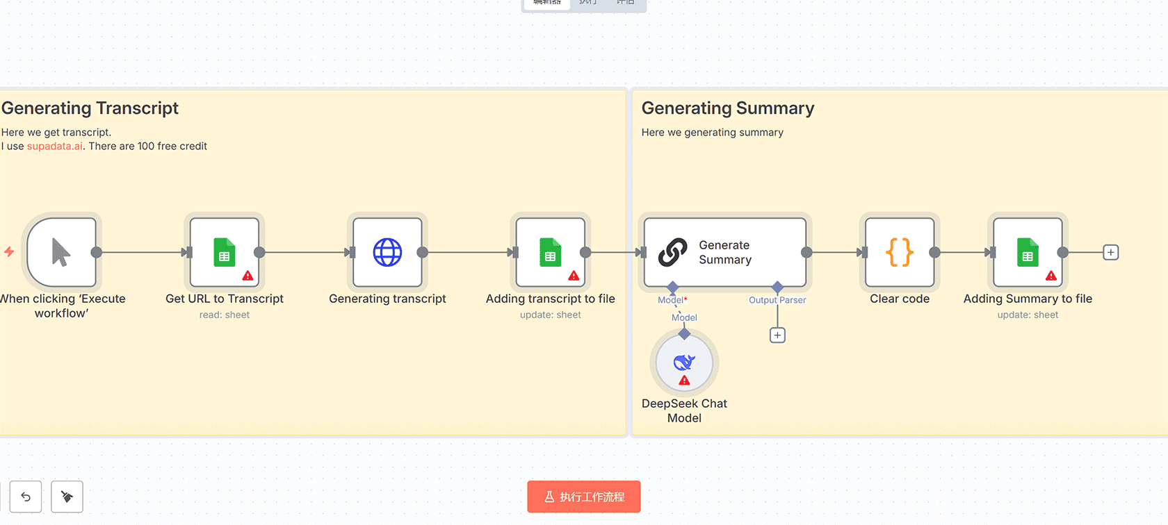 YouTube视频摘要生成器 n8n工作流 - DeepSeek AI自动内容分析