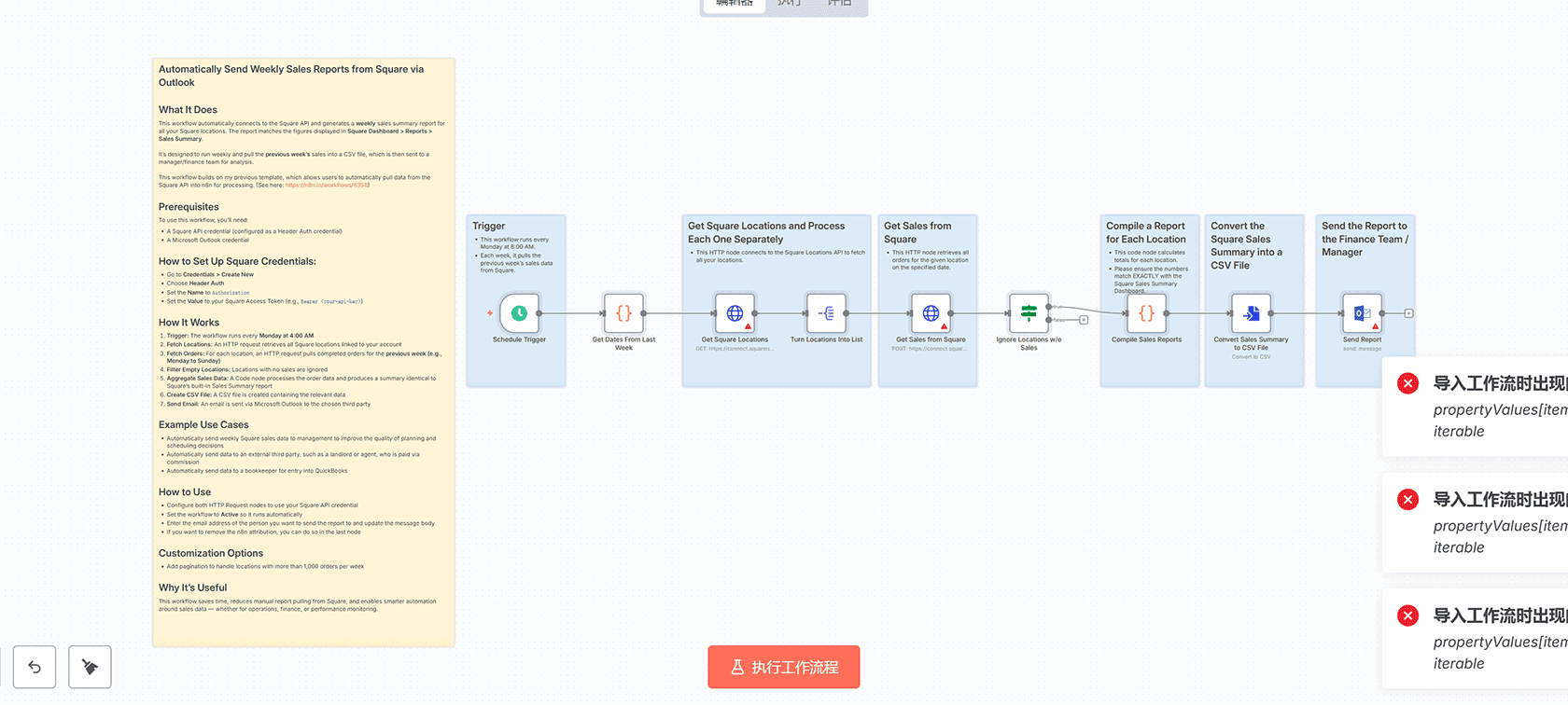 自动从Square发送每周销售报告到Gmail - n8n工作流自动化方案