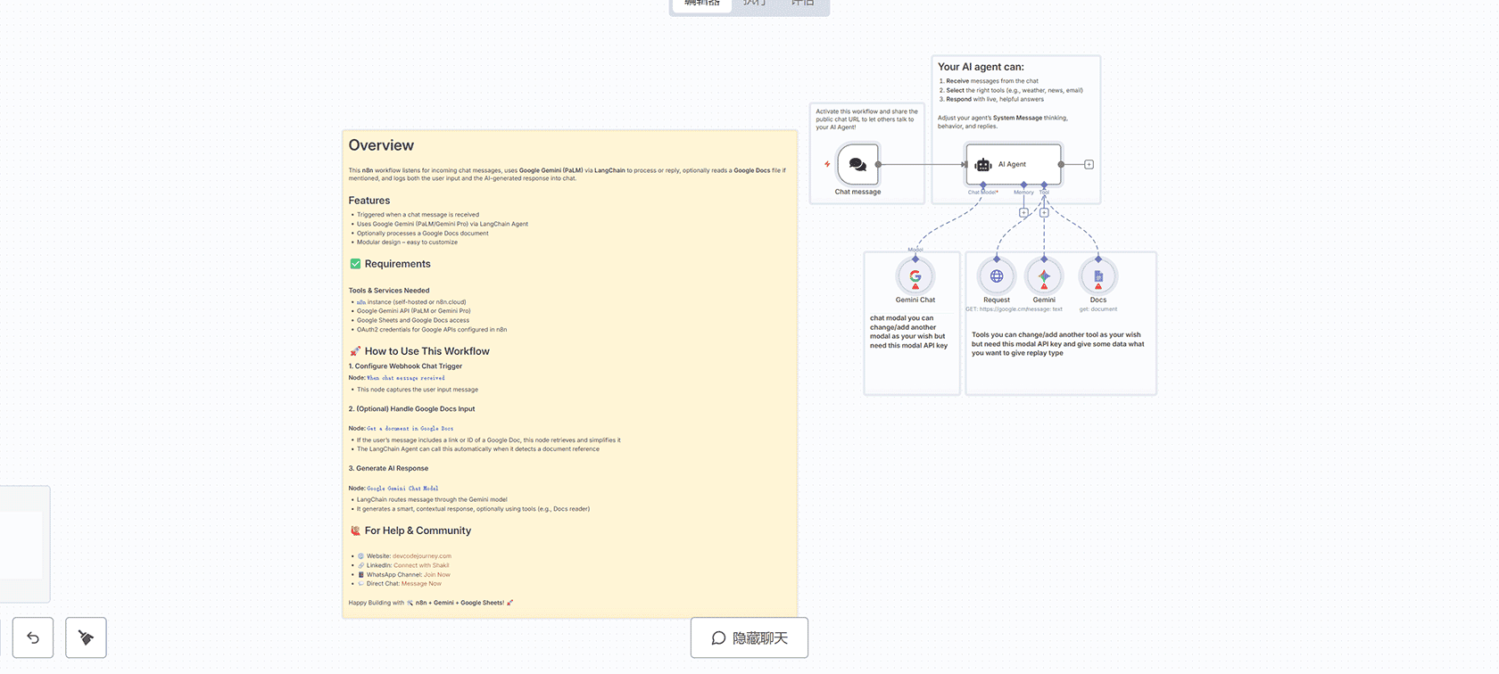 创建你的第一个AI智能助手工作流 | n8n工作流 | Google Gemini集成